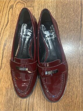 Burberry Women's Burgundy Patent Leather Loafers, Sz 37.5